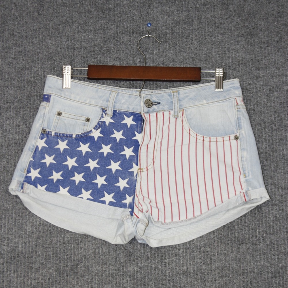 Topshop Moto Petite Womens Denim Shorts Size 30 Patriotic Stars Stripes Fashion